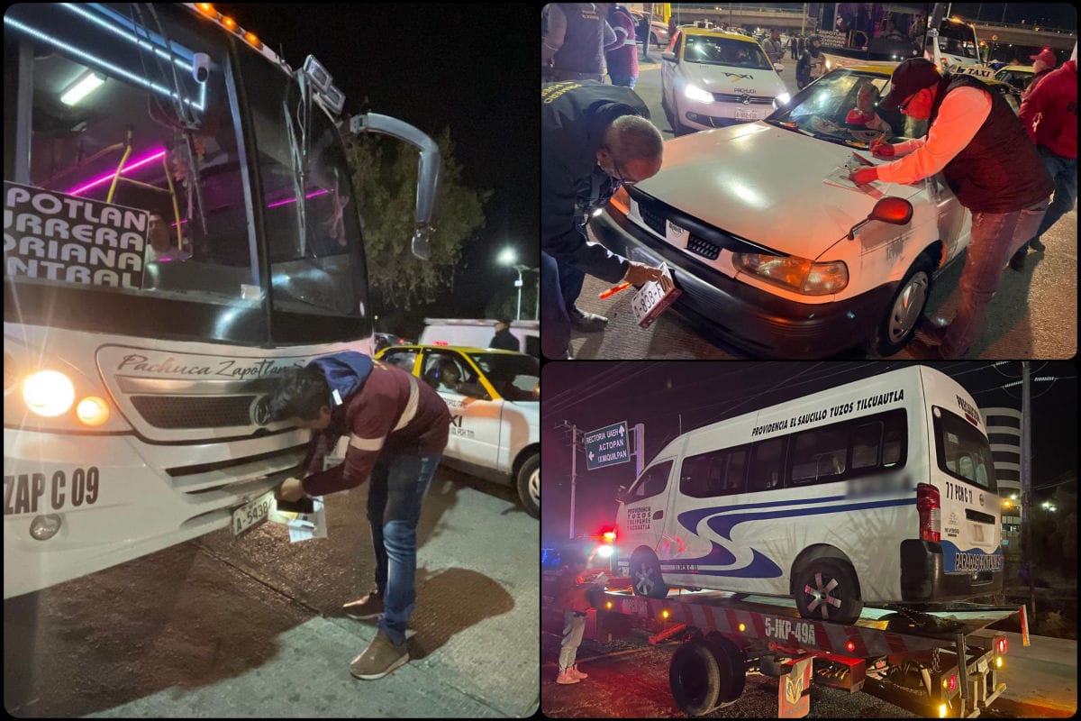Detectan irregularidades en 18 unidades durante operativo nocturno al transporte público en Pachuca