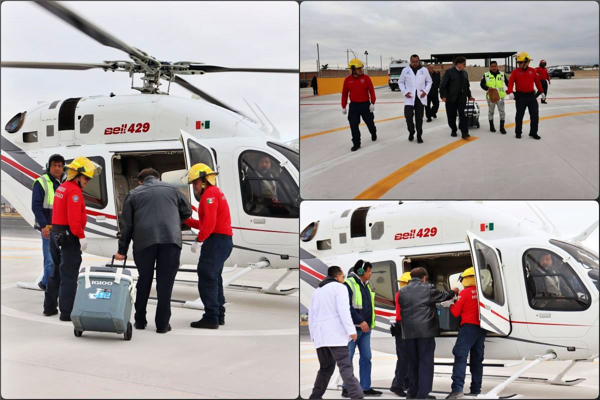 Realiza Hidalgo traslado aéreo de corazón, riñones y córneas para trasplante multiorgánico