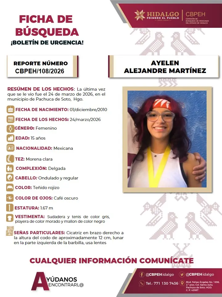 Buscan a Ayelen, quinceañera desaparecida en Pachuca