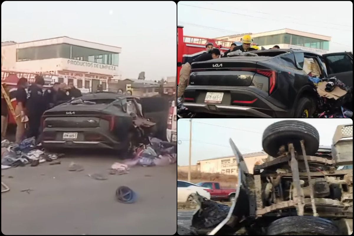 Fuerte choque entre automóvil y camión de carga en la Pachuca-Actopan