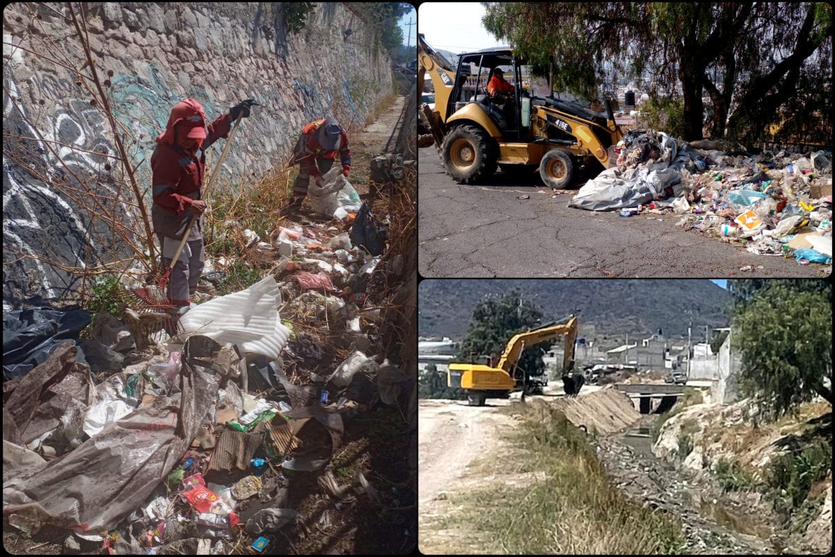 Retiran toneladas de basura de los drenes en Pachuca, incluidos sillones, colchones... ¡y hasta refrigeradores!