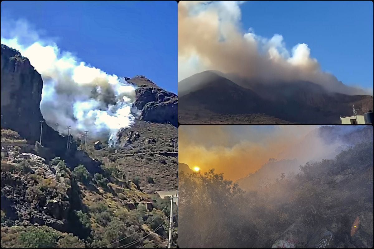 Combaten feroz incendio en el cerro San Cristobal de Pachuca