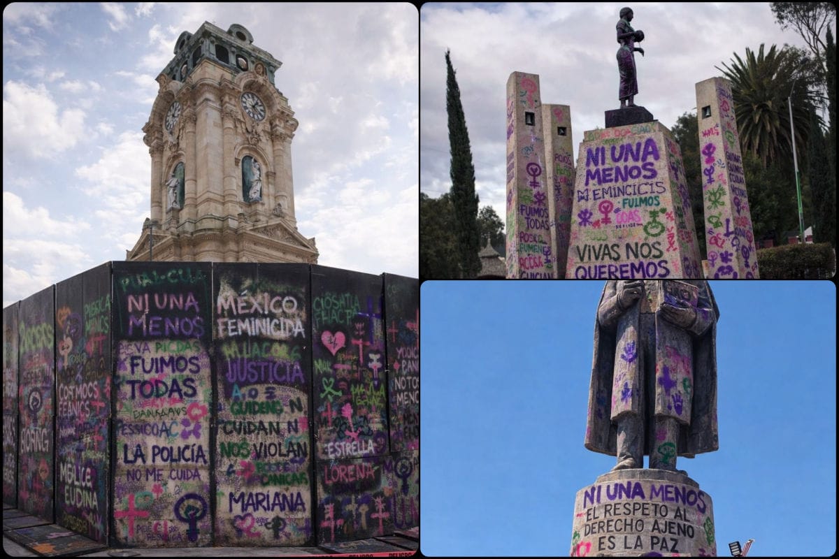 Colectivo feminista simula pintas digitales en Pachuca por el 8M