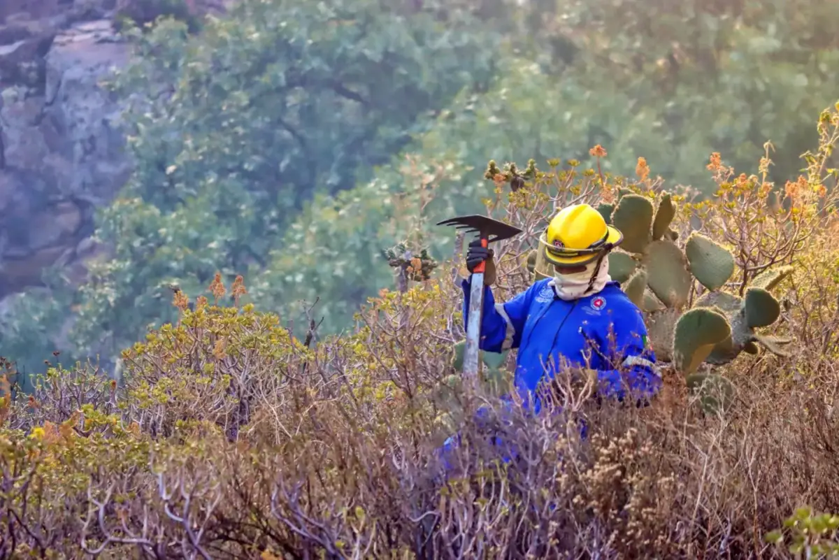 Combaten feroz incendio en el cerro San Cristobal de Pachuca