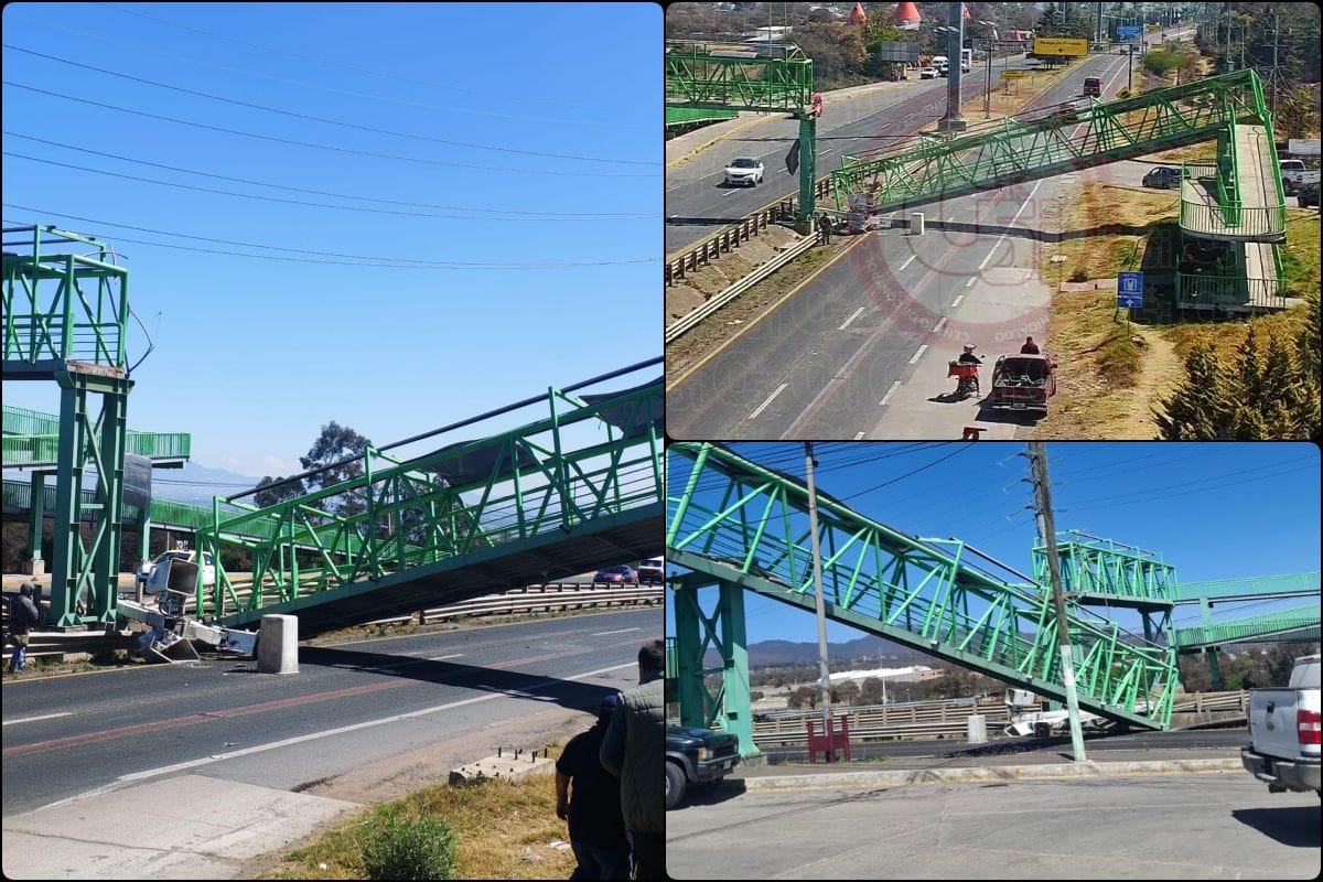 Video: Colapsa puente peatonal en Tulancingo tras impacto de grúa