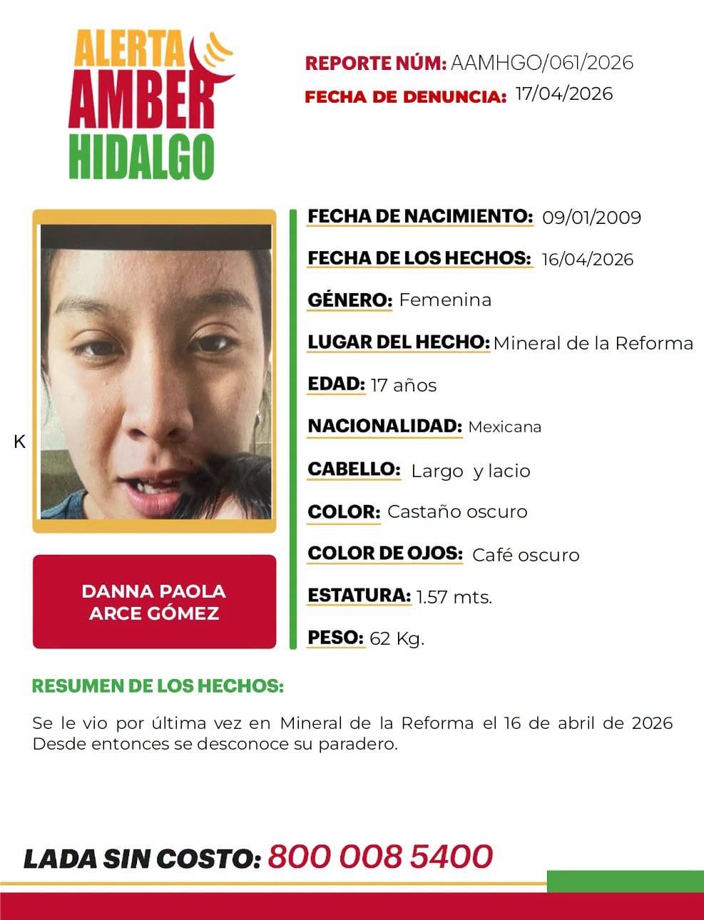 Buscan a Danna Paola Arce: desapareció en Mineral de la Reforma