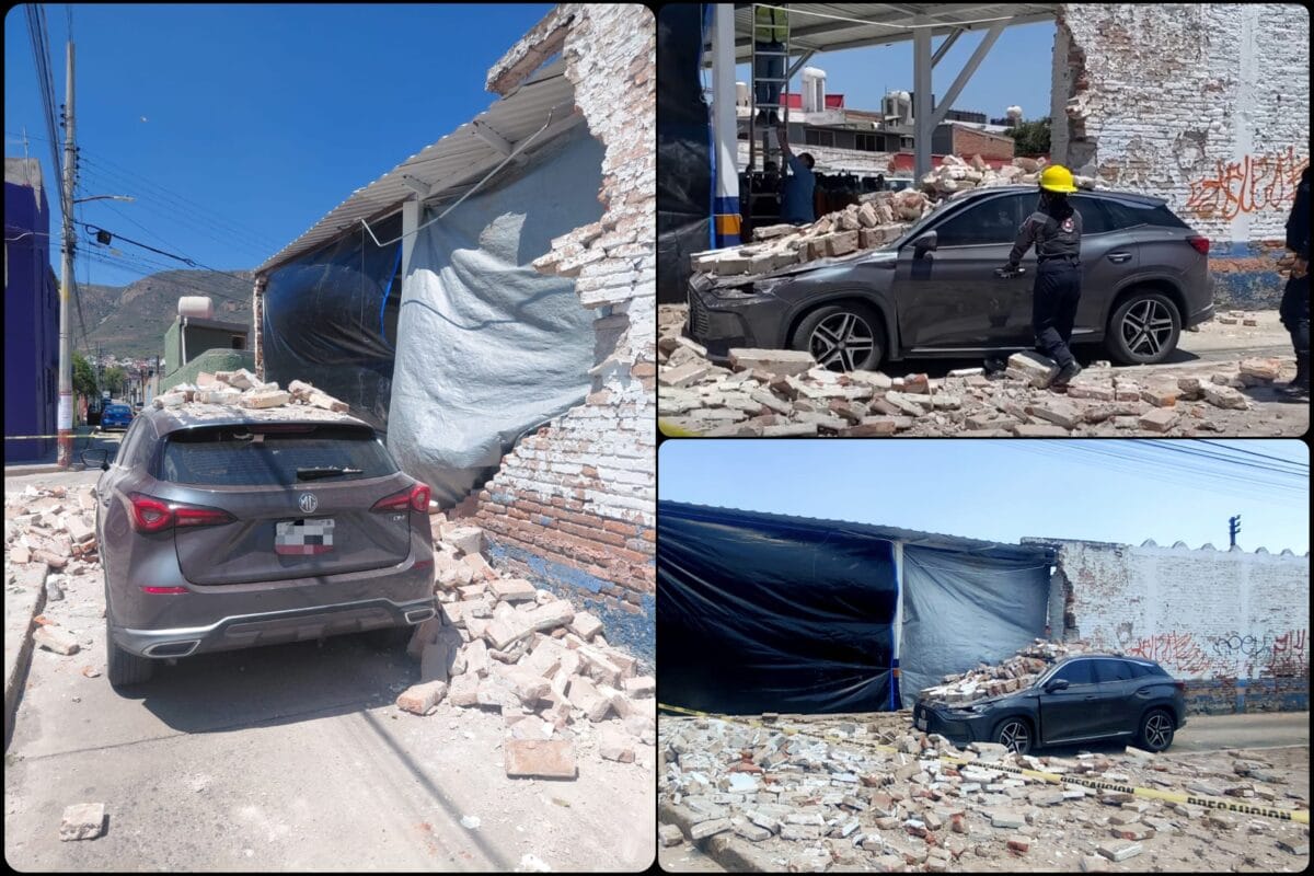 ¡Susto en la Maestranza! Barda colapsa sobre una camioneta en Pachuca