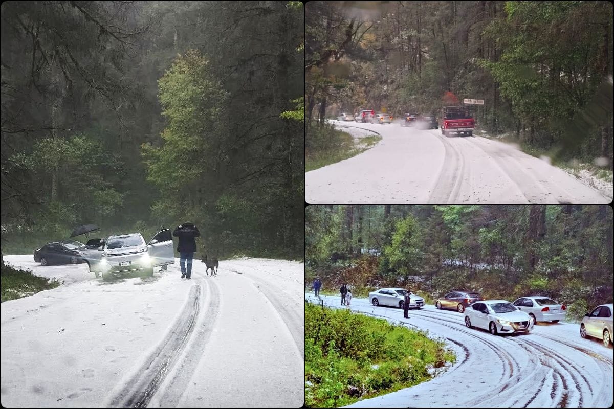 Video: Mineral del Chico se tiñó de blanco y autos quedaron varados