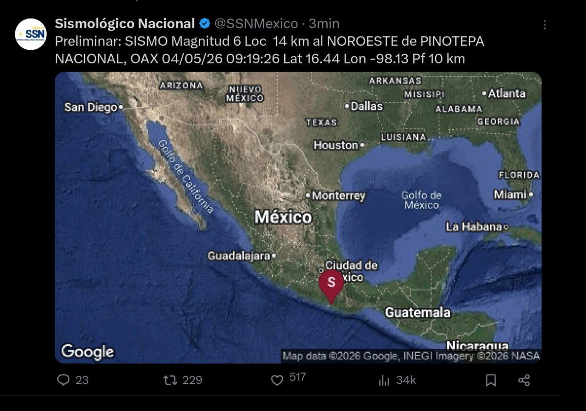 Sismo de magnitud 6 preliminar sacude a México y se percibe en Pachuca