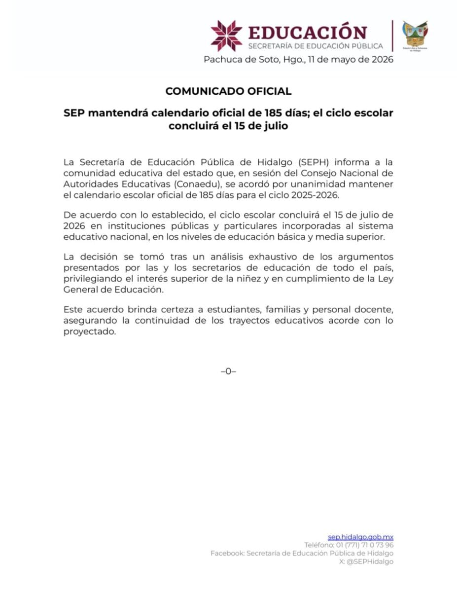 ¡Atención! No habrá cambios en el calendario escolar: clases en Hidalgo terminarán según lo planeado