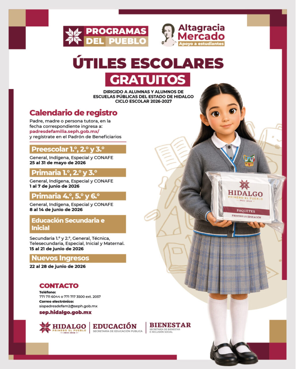 Útiles escolares gratuitos en Hidalgo: abren registro para el ciclo 2026-2027
