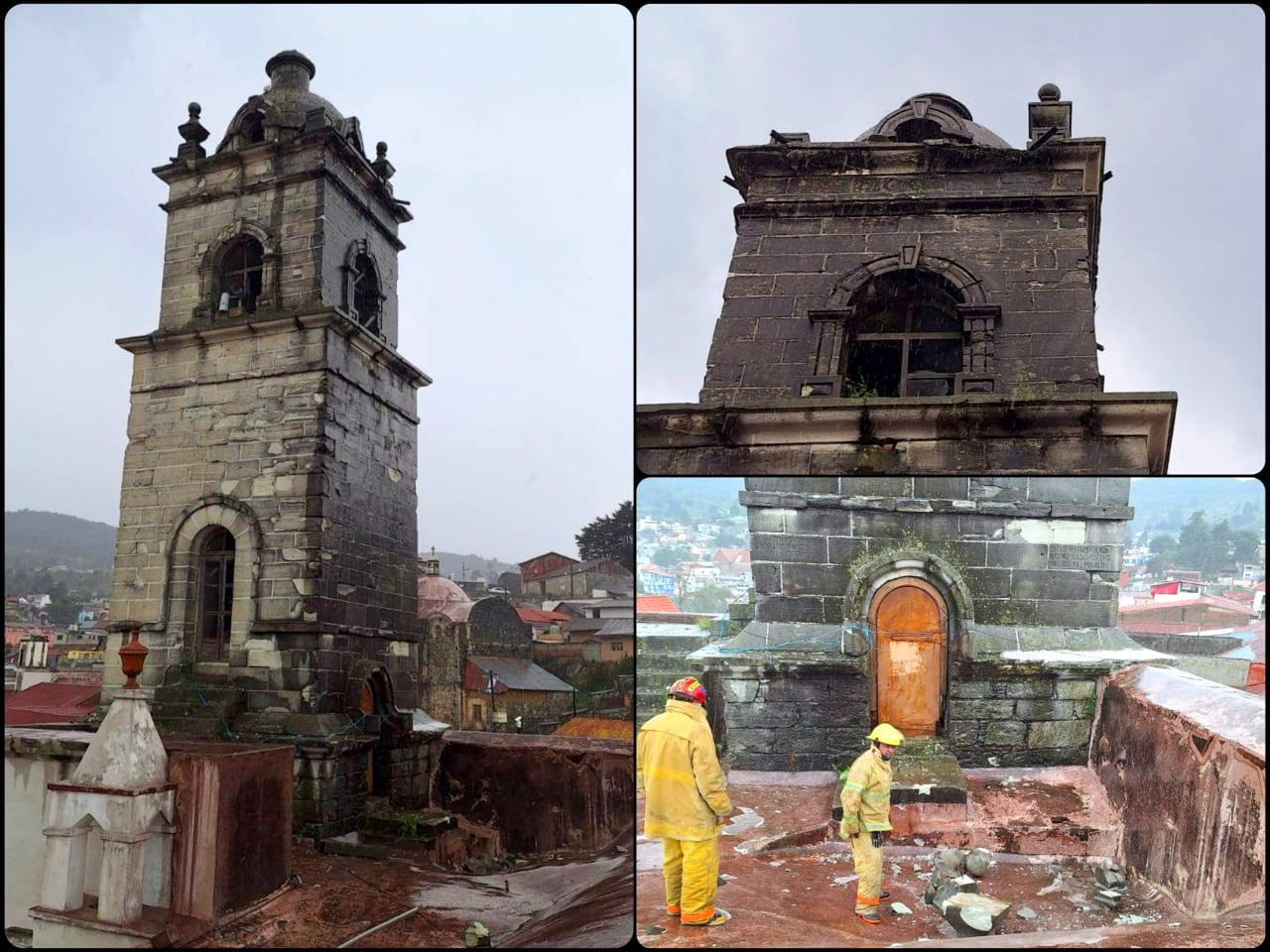 Rayo impacta torre de la iglesia de Real del Monte y derriba su cruz histórica