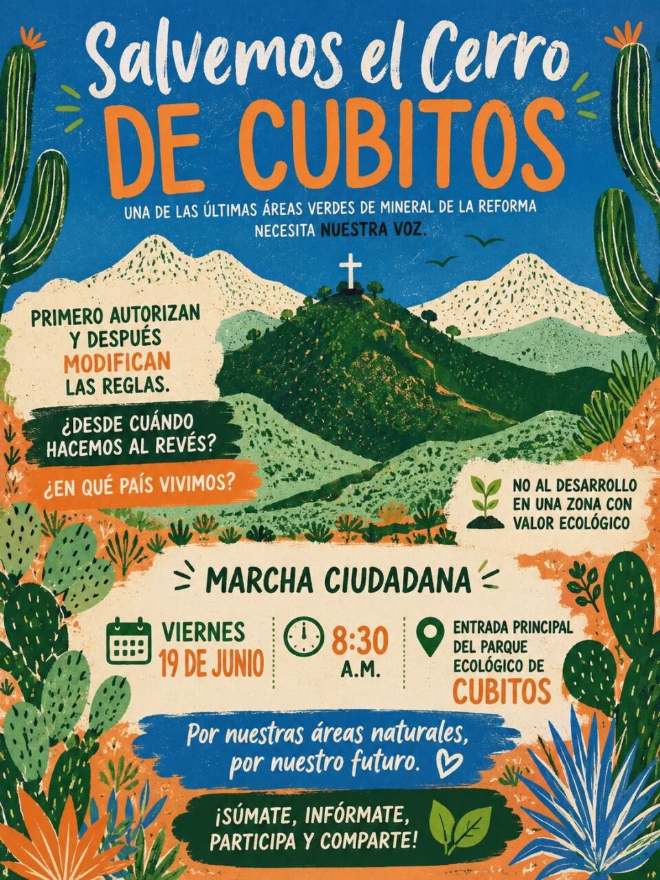 ¡Salvemos el Cerro de Cubitos! Convocan a movilización ante amenaza ecológica de Mineral de la Reforma