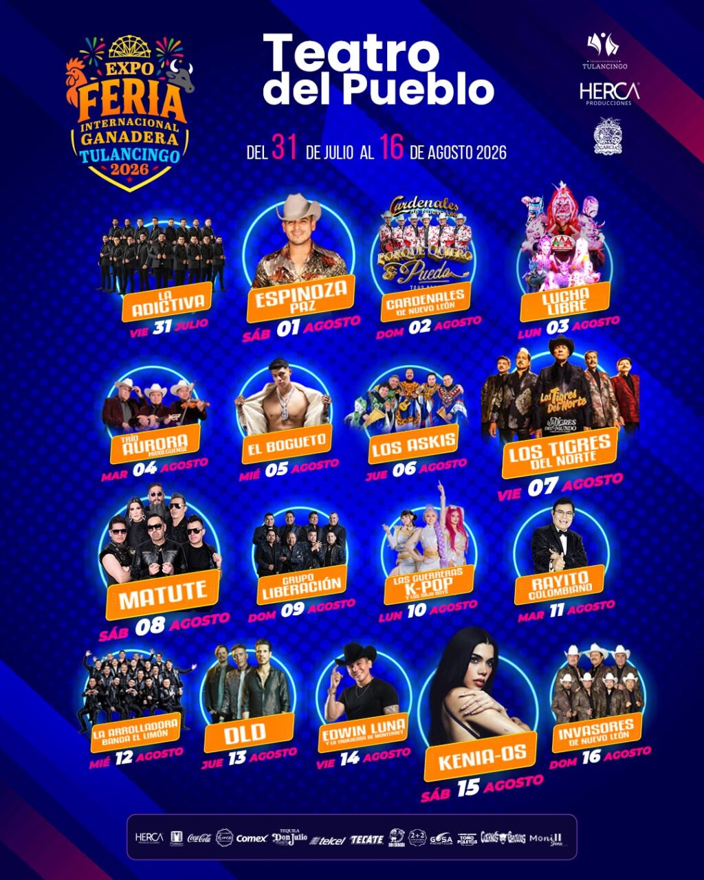 Kenia Os y Los Tigres del Norte lideran la cartelera del Teatro del Pueblo de la Expo Feria Tulancingo 2026