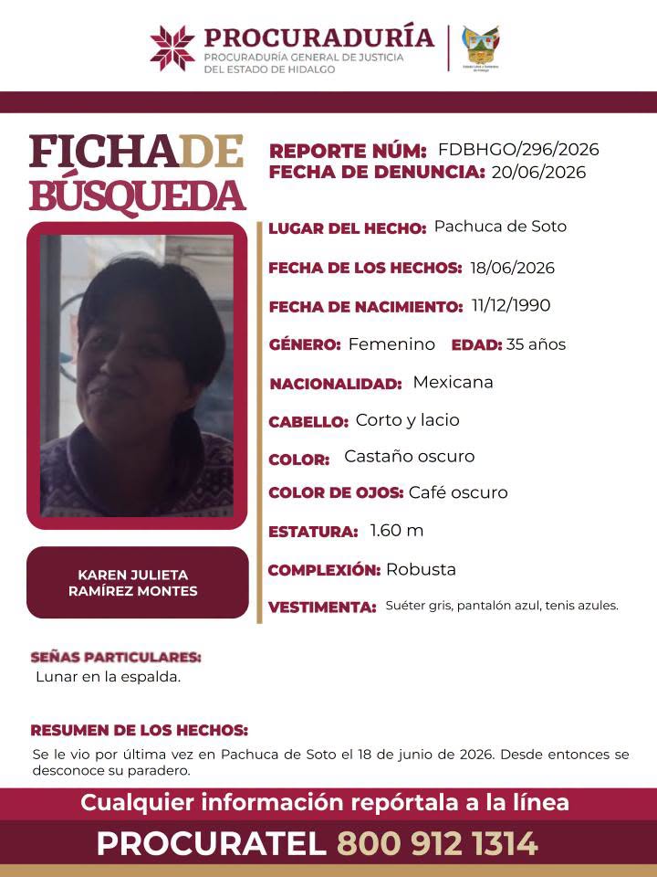 Buscan a Karen Julieta, mujer desaparecida en Pachuca