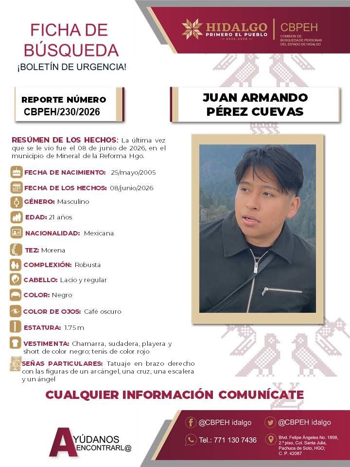 Juan Armando desapareció en Mineral de la Reforma; piden apoyo para localizarlo