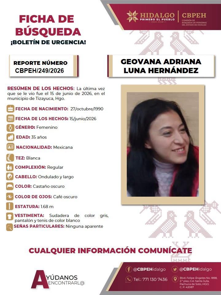 Geovana Adriana desapareció en Tizayuca; se pide apoyo para localizarla
