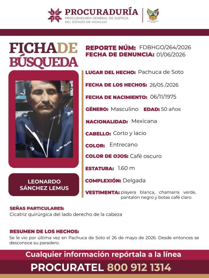 Buscan a Leonardo Sánchez Lemus; desapareció en Pachuca