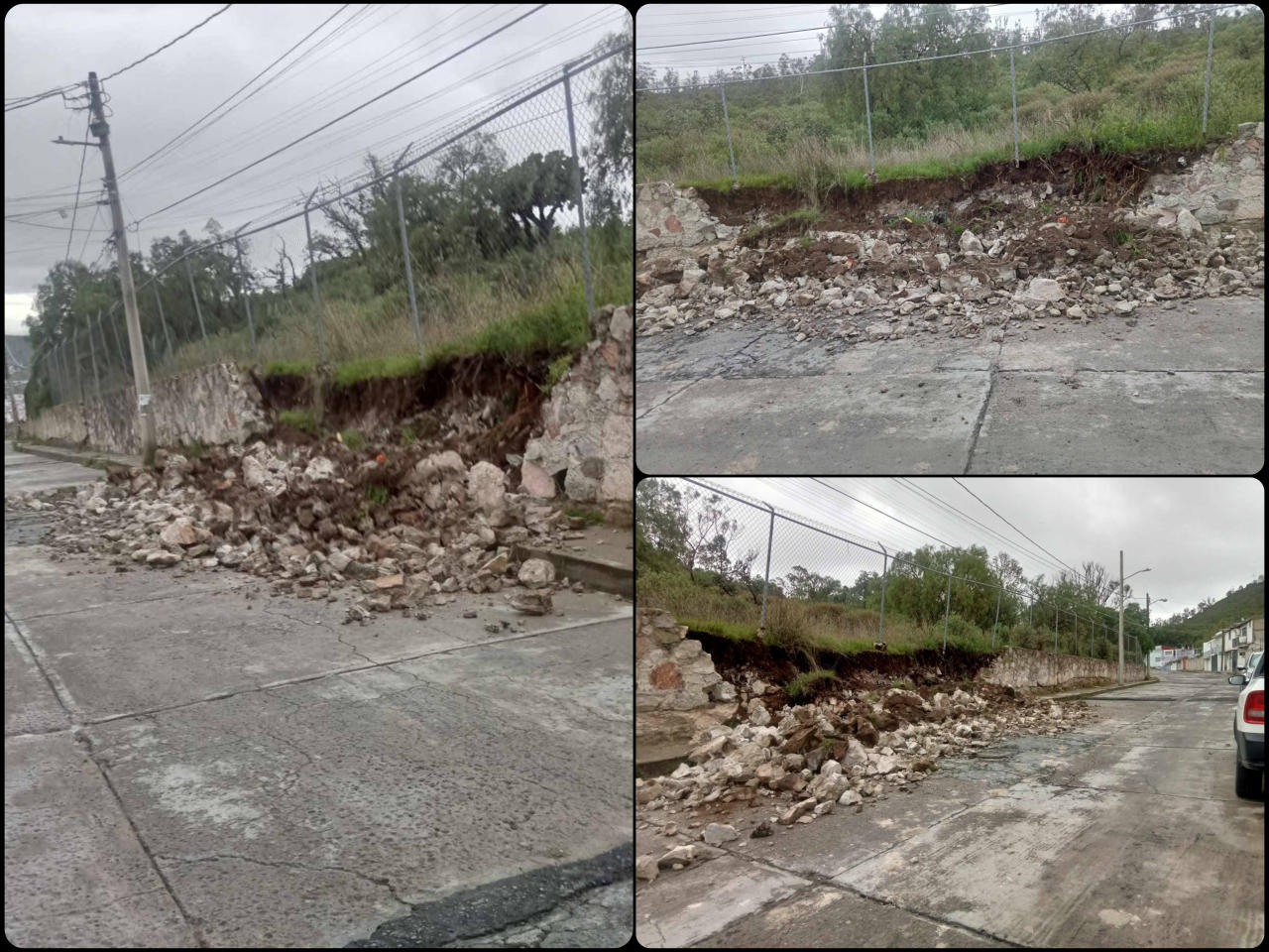 Lluvia provoca colapso de barda en colonia de Pachuca