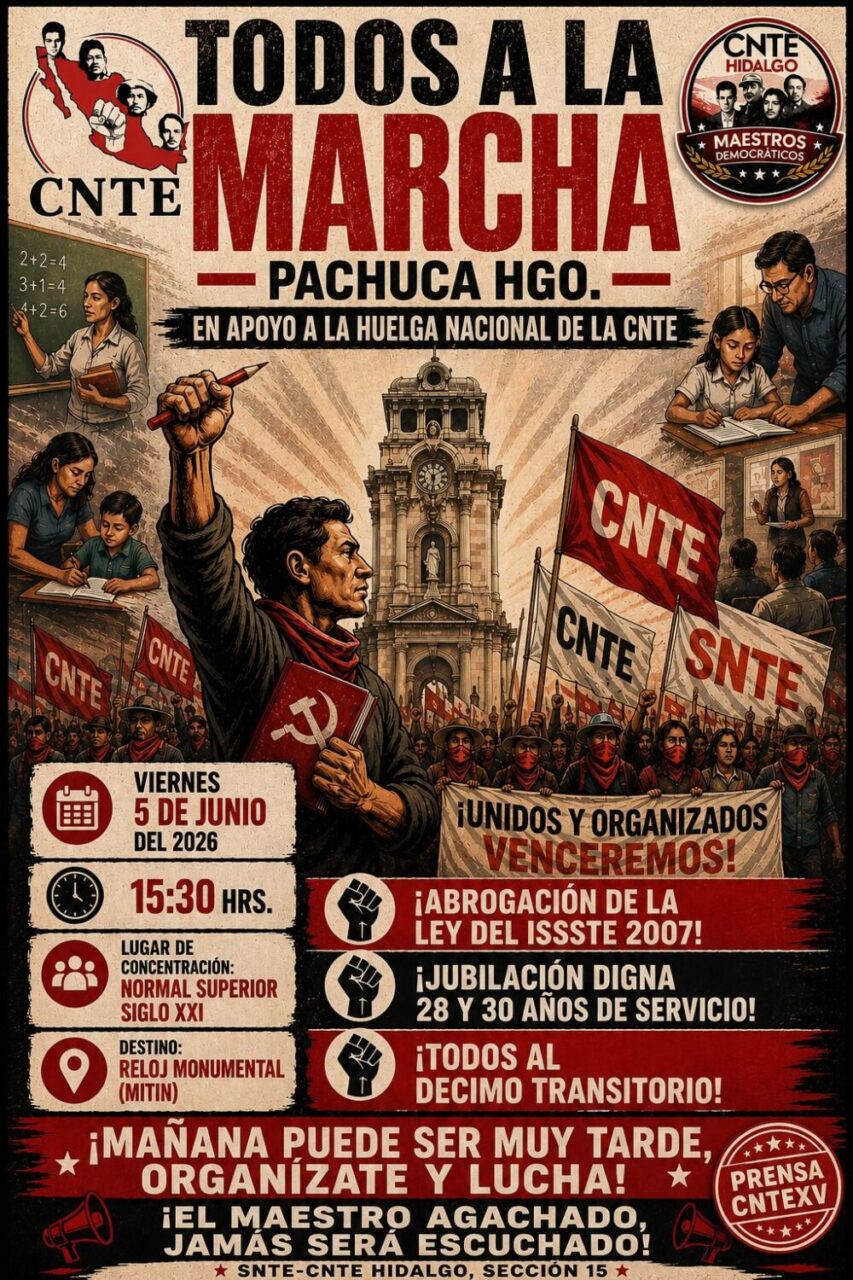 Convoca la CNTE a marcha para este viernes en Pachuca