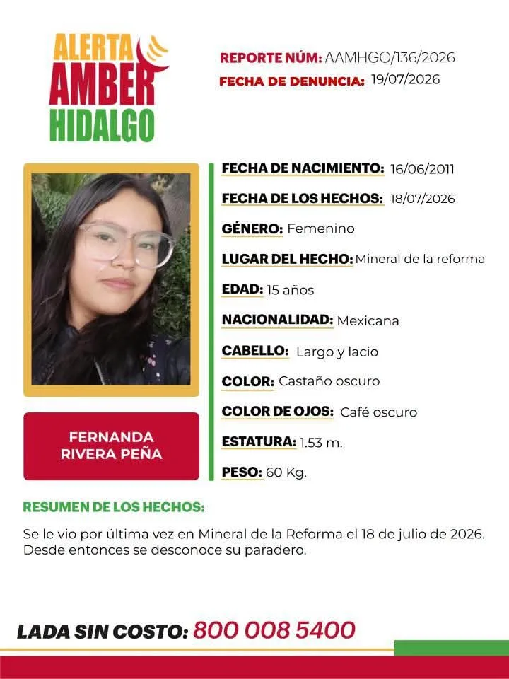 Activan Alerta Amber por desaparición de quinceañera en Mineral de la Reforma