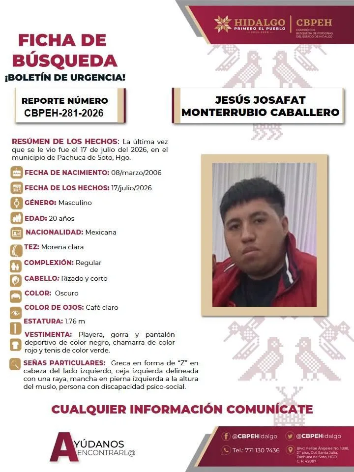 Buscan a Jesús Josafat, reportado como desaparecido en Pachuca
