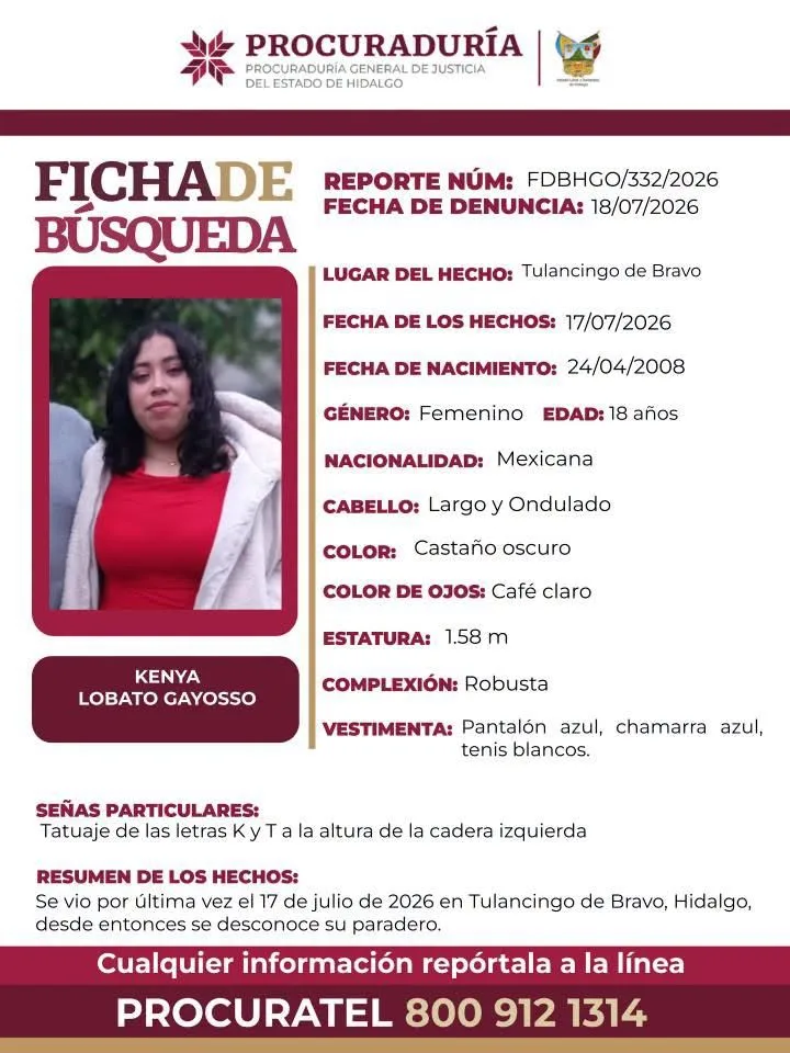 Familiares y autoridades piden apoyo para localizar a joven de 18 años desaparecida en Tulancingo