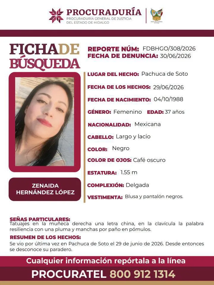 Zenaida desapareció en Pachuca; piden ayuda para localizarla