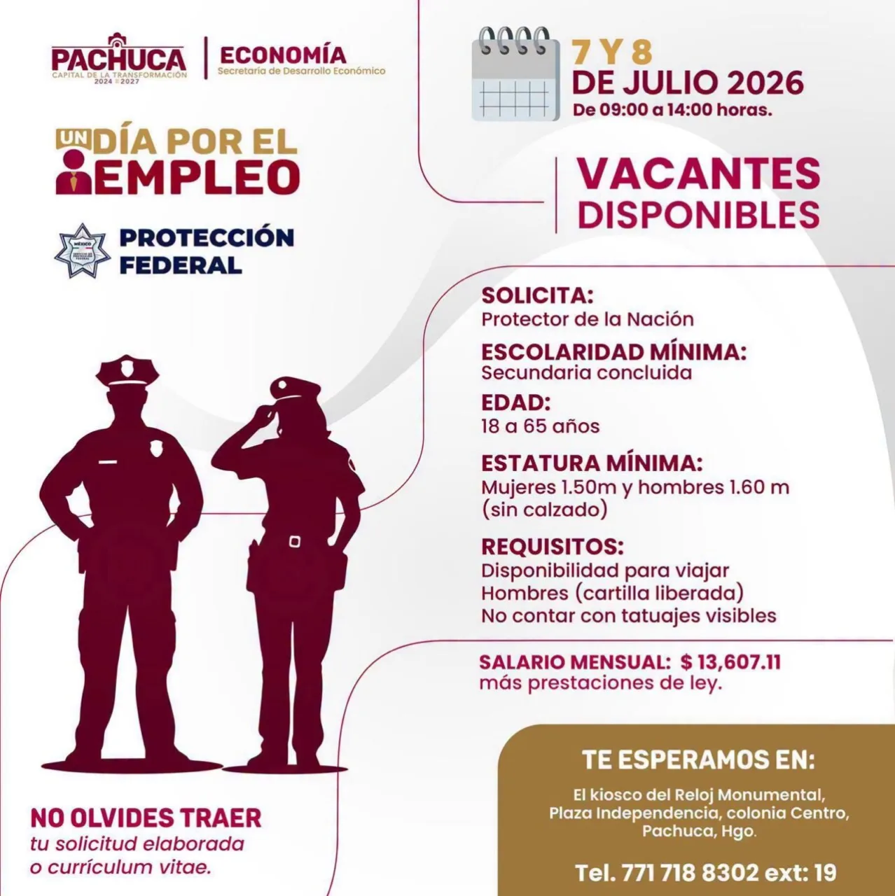 ¿Buscas empleo? Abren convocatoria en Pachuca para unirse a Protección Federal: $13,607 más prestaciones
