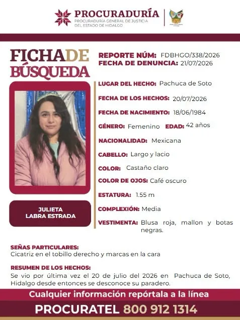 Julieta desapareció en Pachuca; piden colaboración para localizarla