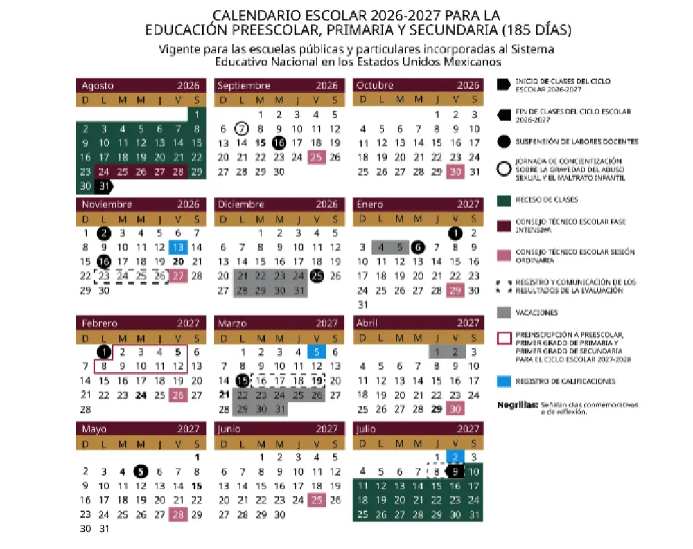 La SEP publica el calendario escolar 2026-2027; estos son los días de descanso y fechas importantes