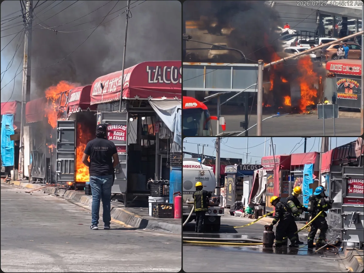 ¡Fuego! Arde puesto de comida afuera de Plaza del Valle en Pachuca (video)