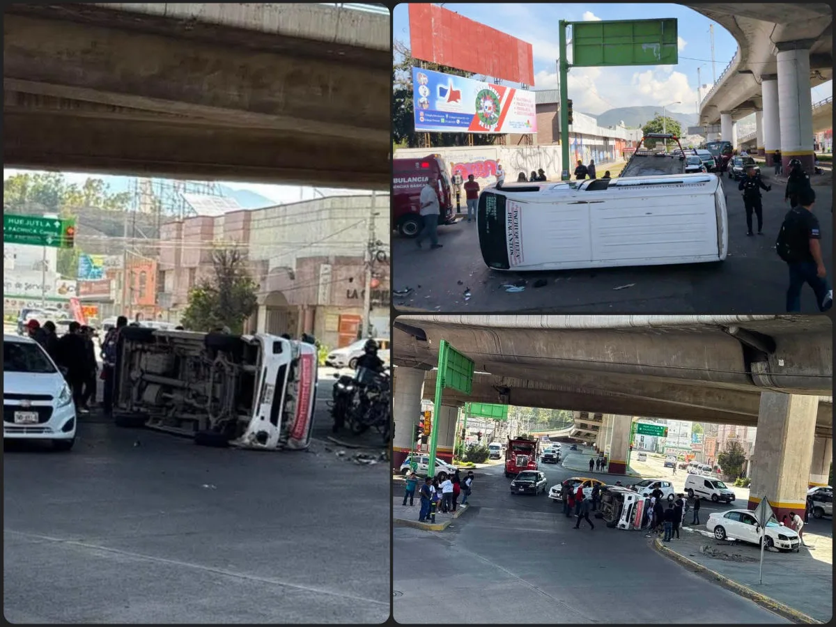 Volcadura de colectiva en la Pachuca-Tulancingo frente a la 11 de Julio deja cinco personas lesionadas